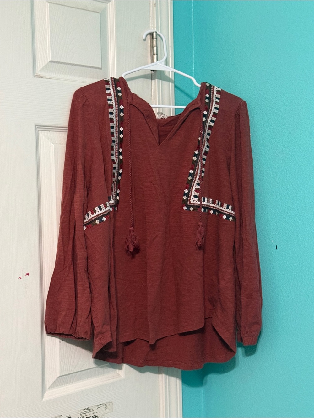 Maurices Rust Embroidered V-Neck Boho Tunic